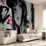 Papier peint – Portrait manga en noir et blanc – Image 2