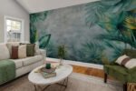 Papier peint – Jungle tropicale sur fond bleu patiné