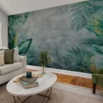 Papier peint – Jungle tropicale sur fond bleu patiné