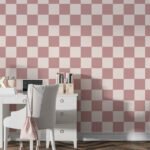 Papier peint – Damier rose ancien et blanc