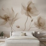 Papier peint – Fleurs beiges transparentes sur fond clair