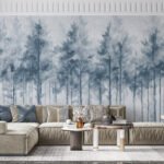 Papier peint – Forêt bleue au rendu aquarelle