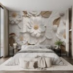 Papier peint – Marguerites blanches en relief