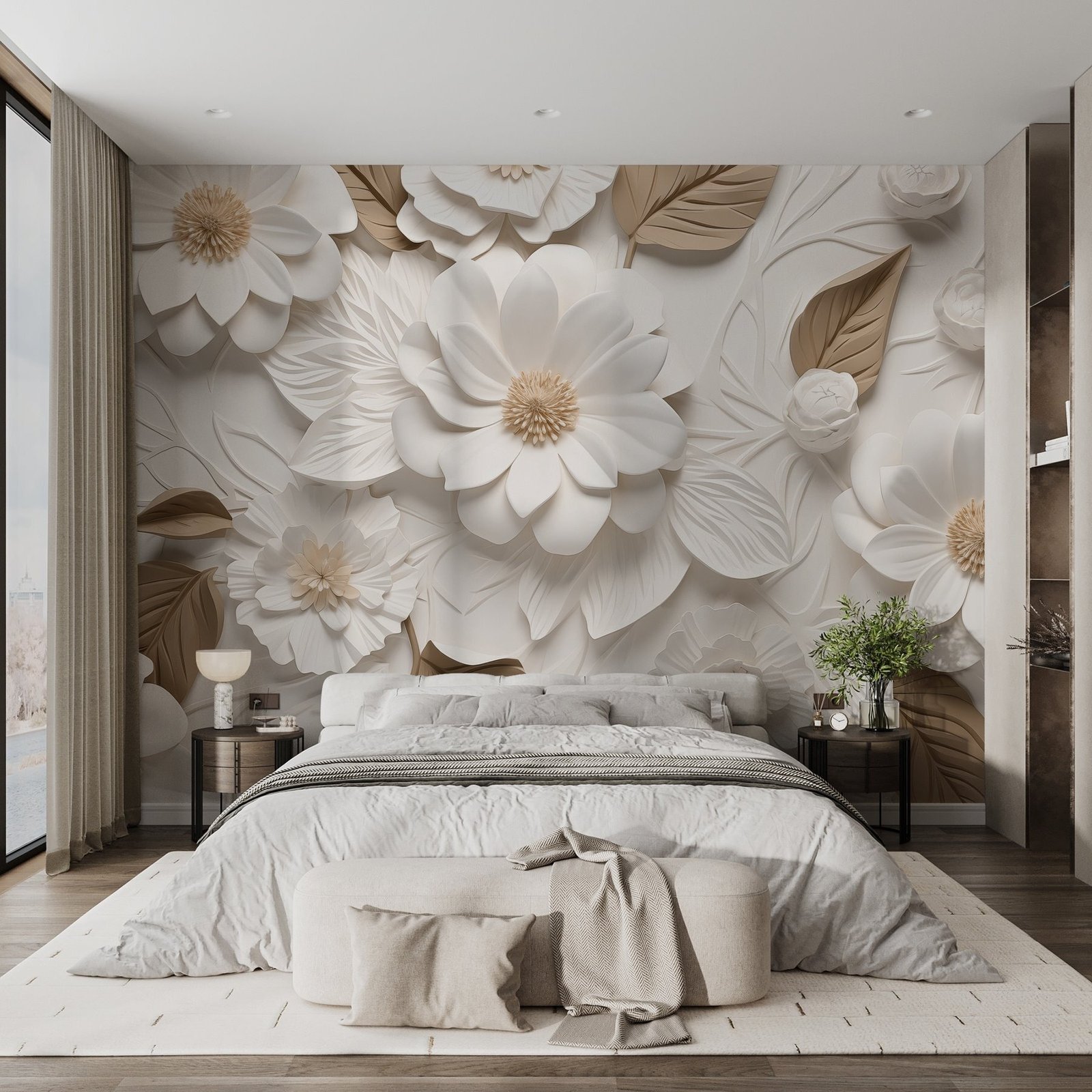 w02006pib4ms.jpg Papier peint – Marguerites blanches en relief – Image 1