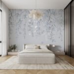 Papier peint – Branches feuillues grises en cascade