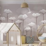Papier peint – Ombelles blanches sur fond mauve