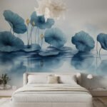 Papier peint – Lotus bleus sur eau brumeuse