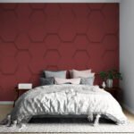 Papier peint – Hexagones en relief rouge sombre