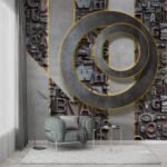 Papier peint – Anneaux métalliques sur fond mécanique