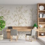 Papier peint – Branches dorées au trait sur fond crème