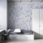Papier peint – Petites branches bleues sur fond clair