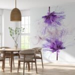 Papier peint – Fleurs violettes et envol de graines