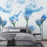 Papier peint – Roses bleues effet aquarelle fluide