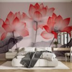 Papier peint – Lotus corail stylisés