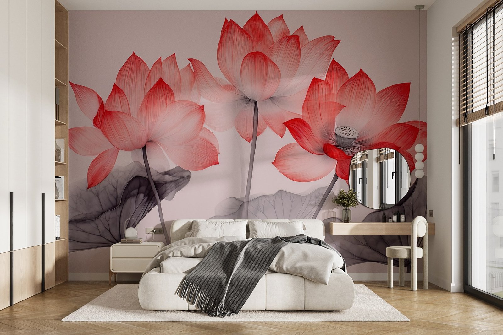 w02146pib1mr.jpg Papier peint – Lotus corail stylisés – Image 1