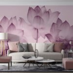 Papier peint – Lotus roses stylisés