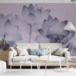 Papier peint – Lotus mauves stylisés