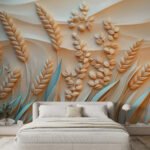 Papier peint – Épis dorés en relief sur fond bleu