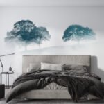 Papier peint – Deux arbres bleus dans la brume