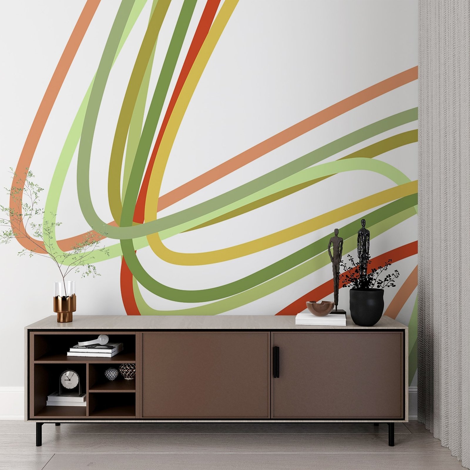 w02175pih3ms.jpg Papier peint – Rubans colorés vert, jaune et orange – Image 1