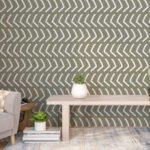 Papier peint – Chevrons crème sur fond kaki
