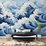 Papier peint – Grande vague japonaise bleue