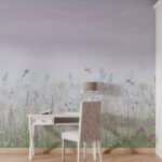 Papier peint – Prairie fleurie sous ciel mauve