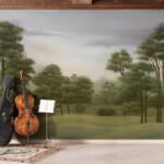 Papier peint – Prairie et arbres dans un paysage vert