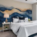 Papier peint – Vagues bleu nuit et dorées
