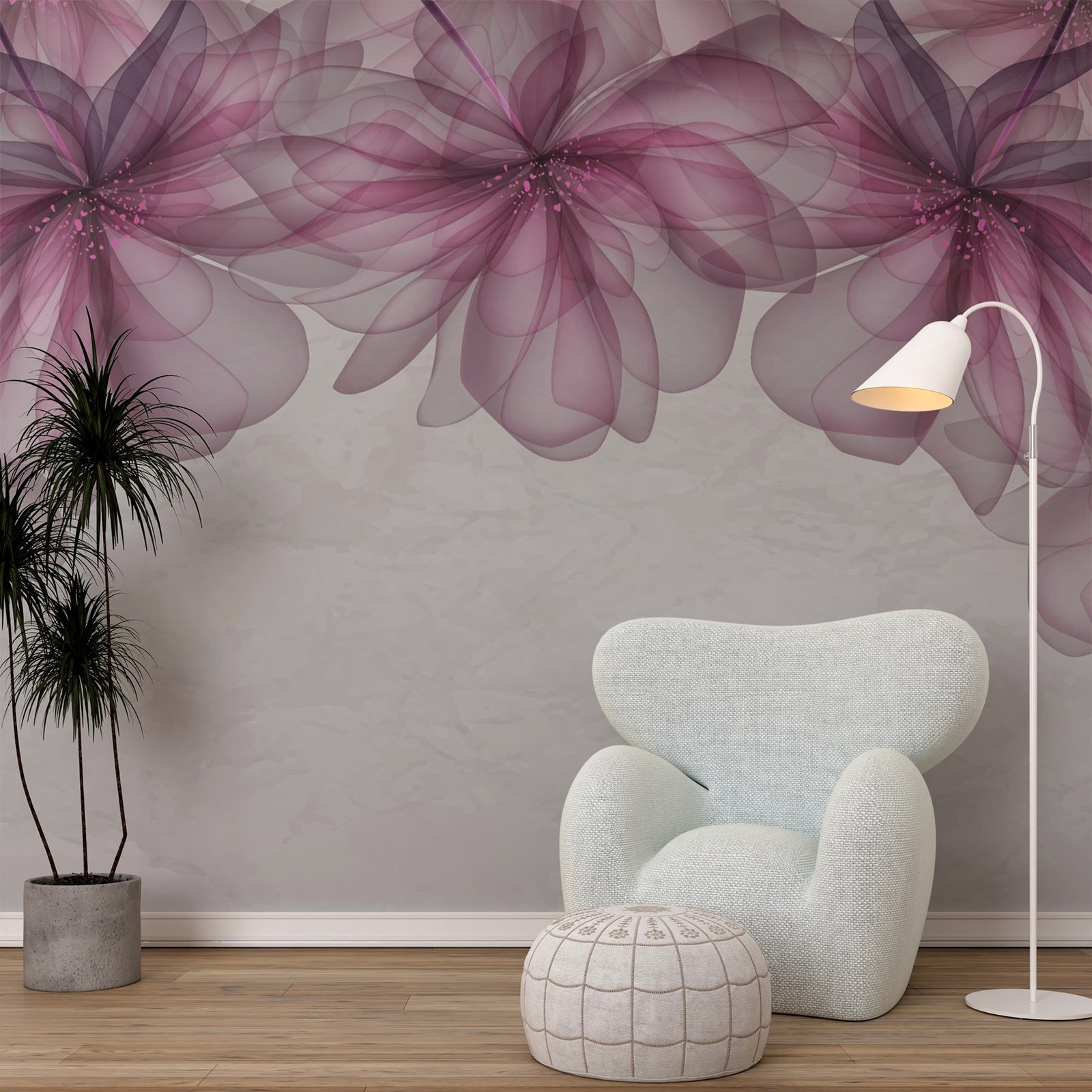 w02206pig14ms.jpg Papier peint – Fleurs mauves transparentes en cascade – Image 1