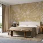 Papier peint – Caféier stylisé blanc sur fond ocre