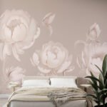 Papier peint – Pivoines blanches au trait sur fond rose