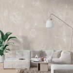 Papier peint – Fleurs au trait blanc sur fond beige