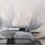 Papier peint – Grandes feuilles blanches aux ombres bleues