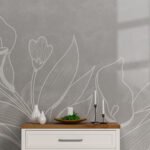 Papier peint – Grande fleur au trait blanc sur fond gris