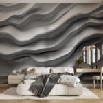 Papier peint – Vagues grises et blanches en relief