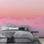 Papier peint – Montagnes roses sous ciel corail