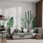 Papier peint – Feuilles tropicales et cactus verts