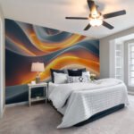 Papier peint – Vagues lumineuses orange et bleu