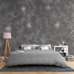 Papier peint – Pissenlits blancs sur fond gris sombre