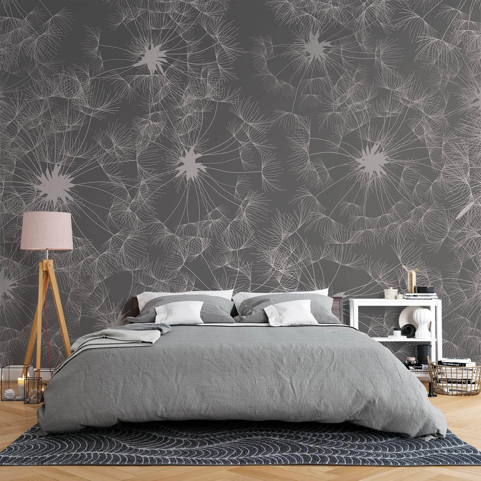w02264pib76ms.jpg Papier peint – Pissenlits blancs sur fond gris sombre – Image 1