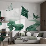 Papier peint – Raies vertes et formes aquatiques
