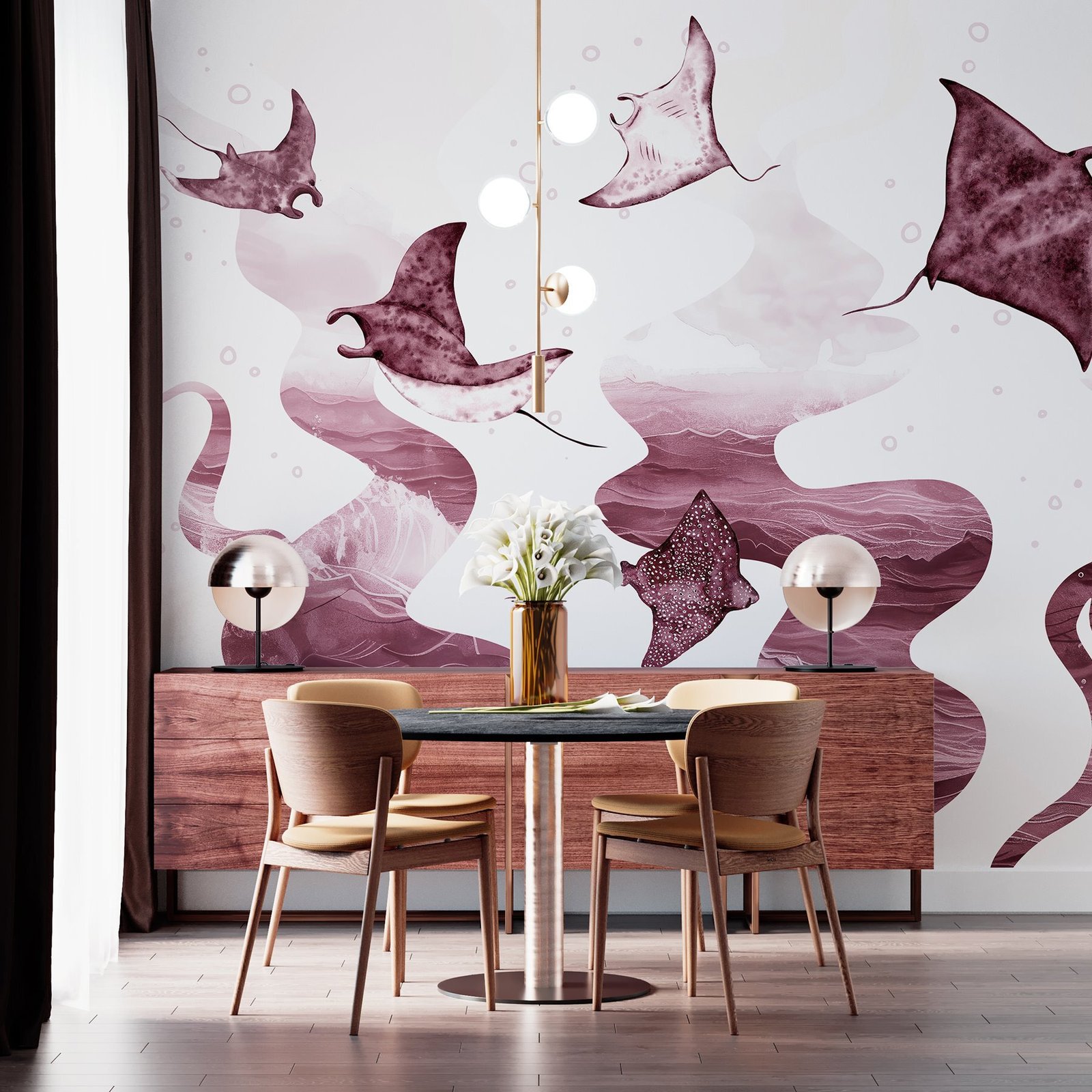 w02266v3pig65ms.jpg Papier peint – Raies mauves et formes aquatiques – Image 1