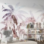 Papier peint – Jungle tropicale rose et mauve