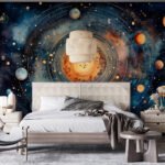 Papier peint – Système solaire sur fond cosmique