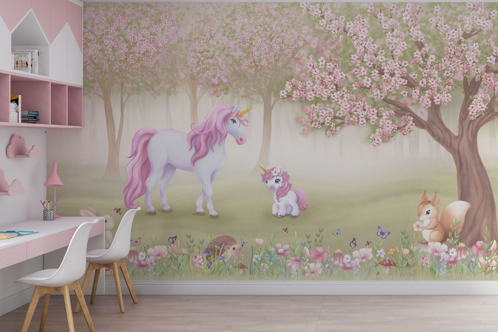 w02269pir47mr.jpg Papier peint – Licornes dans un jardin fleuri – Image 1