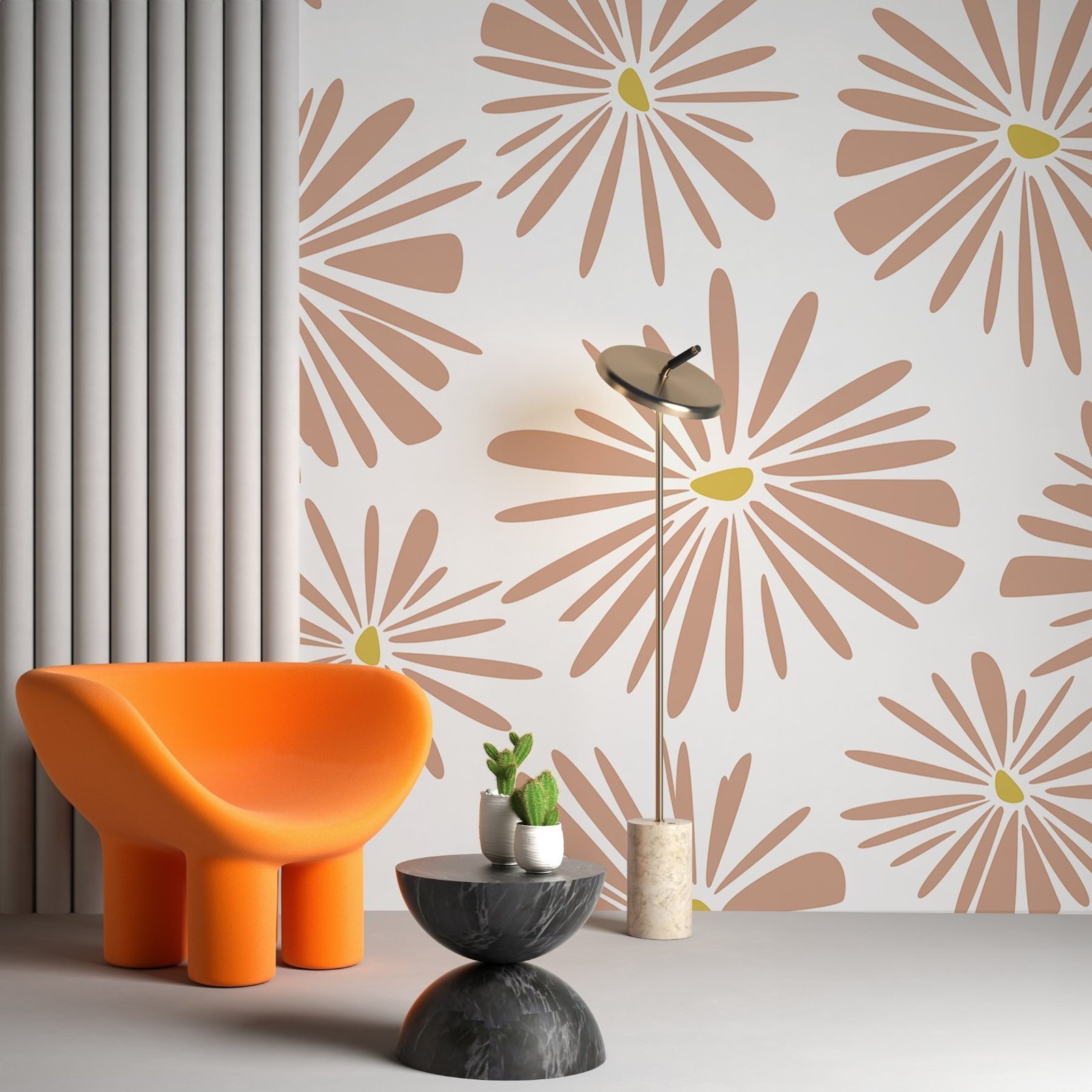 w02271pig4ms.jpg Papier peint – Marguerites graphiques terracotta – Image 1