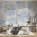 Papier peint – Marguerites graphiques bleues et jaunes
