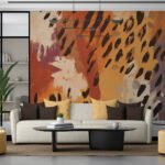 Papier peint – Motif léopard orange, brun et noir