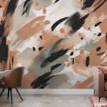 Papier peint – Coups de pinceau noir, blanc et terracotta